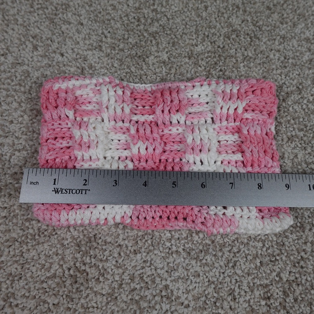 Handmade Pink White Gingham Crochet Reusable Mop Cover Basketweave Mop Pad - Picture 4 of 5